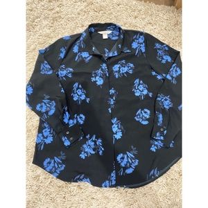 Blue Floral Button Down Blouse